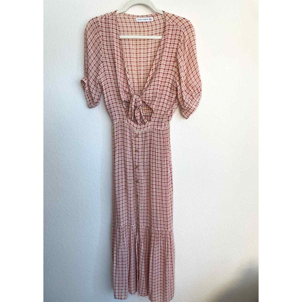 Faithful‎ the Brand Revolve Maple Pink Plaid Cut Out Midi Dress 2 - Picture 7 of 15